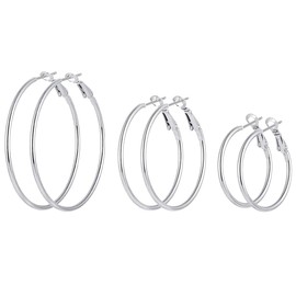 Earrings for Women Stainless Steel Hoop Earrings Large Shape Hoop Folding Hoop Fashion (Silver/3 Pairs), silver