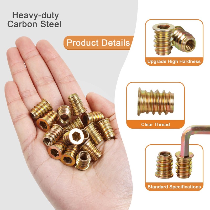 M6-1.0 x 15mm Threaded Insert for Wood Furniture Screw in