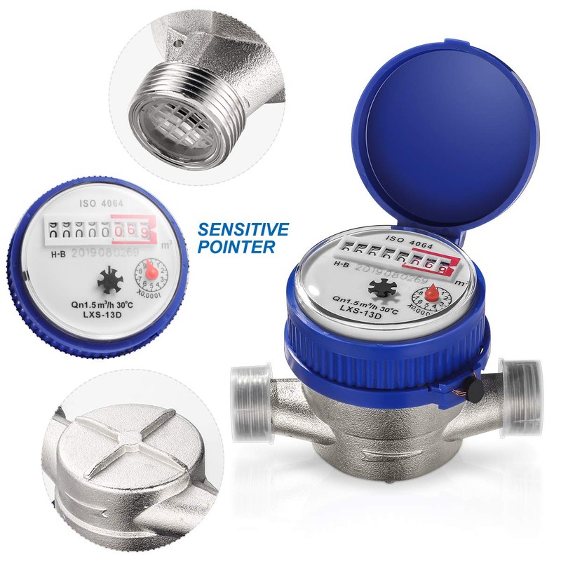 Hemobllo Water Meter Water Flow Meter Cold Water Meter for