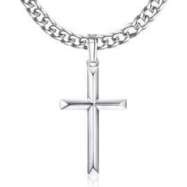 Roheafer 925 Sterling Silver Cross Necklace for Men with Stainless Steel Silver Cuban Chain Cross Pendant Necklace for Women Religious Gifts Jewellery 18" 20" 22" 24" 26" 30"