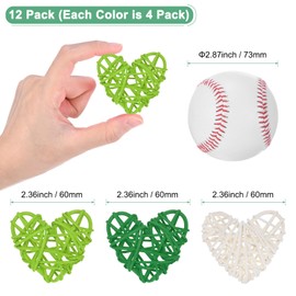 M METERXITY 12-Pack Heart Shaped Wicker Rattan Balls 60mm/2.4 Inch Decorative Rattan Balls Orbs Vase Fillers Bowl Fillers for Christmas/Weddings/DIY/Home Decor [Dark Green, Light Green, White]
