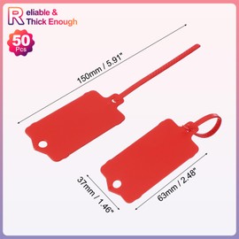 PATIKIL 50Pcs Blank Waterproof Plastic Tags, Label Seal Shipping Tags Key Storage Marker Ties Hang Tags Reusable Writable with Zip Tie for Labeling Luggage, Red 2.48 x 1.46 Inch