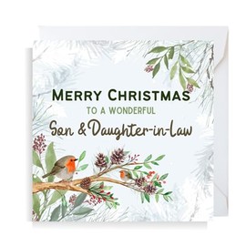 Second Ave Son & Daughter-in-Law Christmas Robin Square Xmas Holiday Festive Greetings Card