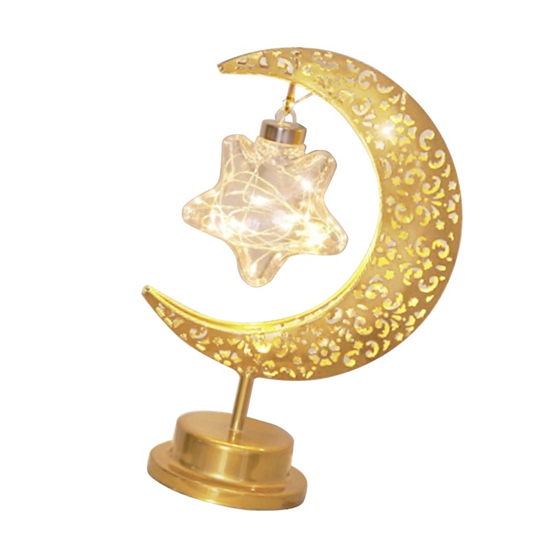 Tabletop Moon Lamp Iron Openwork Pattern LED Hanging Moon Shape