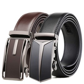 Founders & C Mens Belt 2 Pack,Leather Ratchet Click Belt Dress with Slide Buckle 1 3/8" in Gift Set Box- Size Adjustable (Ratchet Belt Black/Dark Brown, 40"-50" Waist Adjustable)