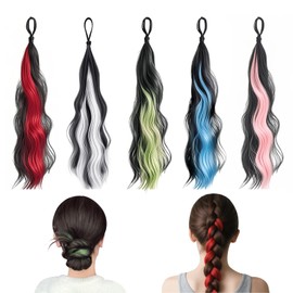 Joytey Hair Extensions Colors Ponytail Extensions Wave Braided 22 IN Synthetic Hairpieces Thick Party Highlights Hair Rainbow Hair Accessories for Girls Women