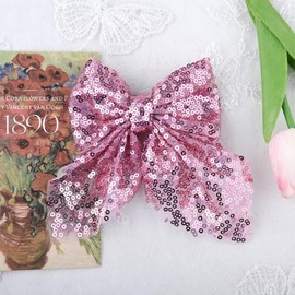 Pink Glitter Hair Bow for Women Girls Sequin Hair Clips for Thick Fine Hair Bowknot Bow Accessories for Girls Teenagers Pink Bowknot Hairpin Sparkly Barrettes for Party Prom Y2k Accessories