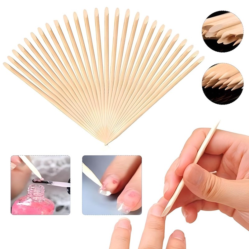 100-Pack Nail Art Wood Stick, Double Heads Nail Cuticle Pusher