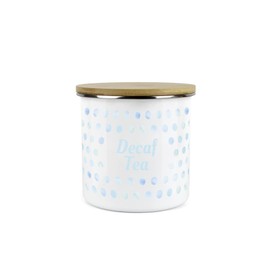 Purely Home Aqua Blue Polka Dots Decaf Tea Storage Canister - Spotty Dotty Light Blue And White Metal Enamel Medium Sized Food Storage Container