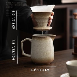 HYAXGM Pour Over Coffee Maker,Ceramic Coffee Maker With 100 pcs Paper Filter，16oz/480ml Pour Over Coffee Dripper (Off White)