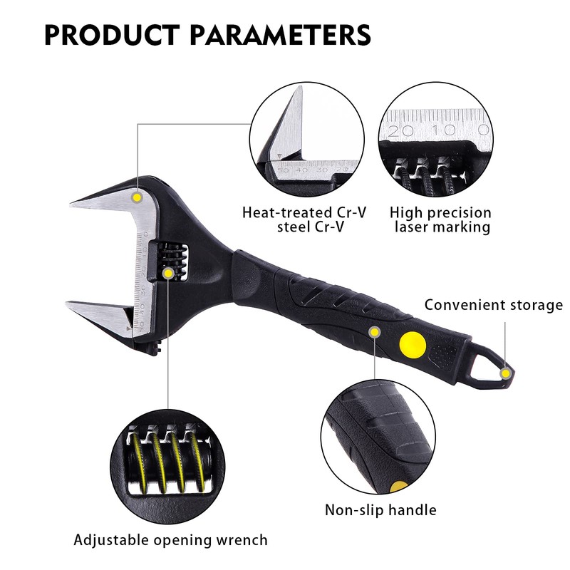 Sharp-tec Adjustable Spanner Set, Wide Jaw Opening Adjustable Wrench, Heavy-Duty