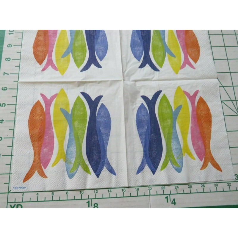 IHR Two Decorative Luncheon Napkins for Decoupage "Hand Stamped Fish"
