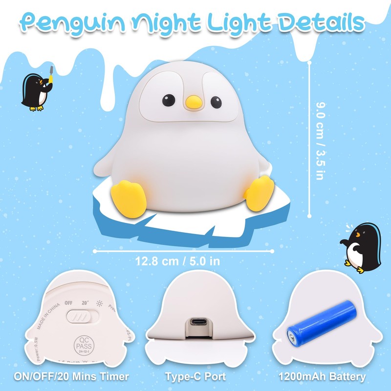 Okayera Penguin Night Light, Pudgy Penguins Squishy Nightlight for Kids,