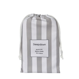 Sleepdown Striped Large Beach Towel Soft Microfiber Absorbent Swimming Pool Travel Camping Bath Sauna Gym Yoga with Bag - Grey - (160 x 90cm)