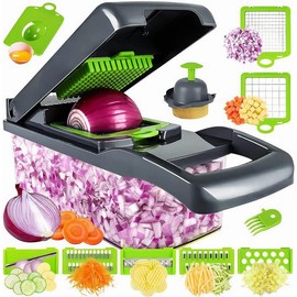 Vegetable Chopper, Pro Onion Chopper, Multifunctional 13 in 1 Food Chopper, Kitchen Vegetable Slicer Dicer Cutter,Veggie Chopper With 8 Blades,Carrot and Garlic Chopper With Container - Color: Blue