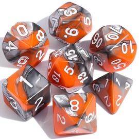 CiaraQ DND Polyhedral Dice Set with a Black Dice Bag for D&D RPG MTG Role Playing Table Games (Orange and Silver)