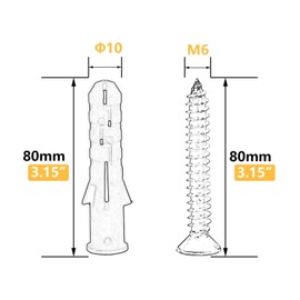 10 Set Screws and Anchors Set M6x80 Screw with 10x80 Plastic Expander Anchor Screw Hole Fillers and Screws Galvanized Plated for Drywall Hollow Wall Concrete Ceiling Tile Wood (Φ10-80mm,10set,M6 x 80)