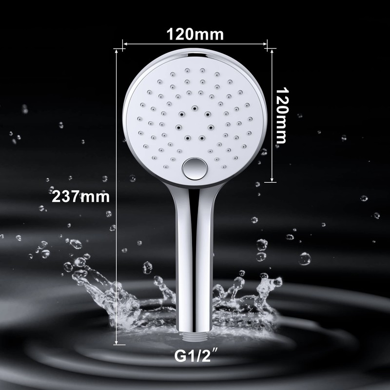 JOHO Hand Shower Head with 3 Jet Types, Round Shower