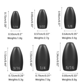 Angelgewichte, 10 Stück Bullet Angelgewichte Sinkers Kit, Wurm Gewichte aus Wolframstahl mit Glatter Innenbohrung zum Bassangeln