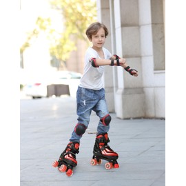 PAPAISON Kids Roller Skates for Boys Girls, 4 Size Adjustable Rollerskates with Light Up Wheels for Kids Ages 4-12