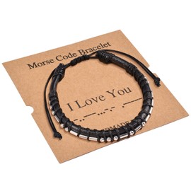 YELUWA Men Bracelet Gift for Him, Leather Bracelets for Mens Gift I Love You Morse Code Bracelets for Men Women Unique Birthday Anniversary Father's Day Gifts for Boyfriend Husband Fiance Daughter