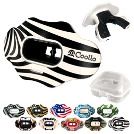 COOLLO SPORTS Lip Guard Mouthguard MAXX/Might Football and High Impact Sports Lip Protector for Adults & Youth (Strap Included) (Zebra -Black -(Two Layers), with Case (Adult 8+))
