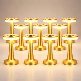 VIHOSE 12 Pcs Cordless Table Lamps LED Portable Rechargeable Table Lamp with Touch Sensor 3 Color Dimming up to 15 Hours Battery Desk Light for Restaurant Nursery Living Room (Gold)