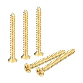 uxcell 40Pcs Brass Wood Screws, M3 x 30mm Phillips Flat Head Self Tapping Screw Woodworking Screw for Door Hinges, Wooden Furniture, Home Appliances