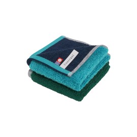 Hogu Contrast Imabari Towel Handkerchief, 2 Pieces, Turquoise x Navy/Gray x Green