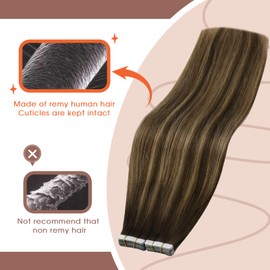 Sunny Hair Tape in Hair Extensions Human Hair Invisible Tape in Hair Extensions 10Pcs Tape in Extensions Real Human Hair Straight Hair Extensions for Women 22 inch Medium Brown with Caramel Blonde