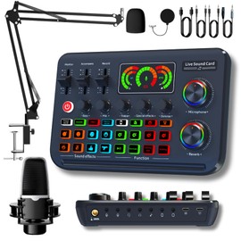 HOSONGIN All-in-One Podcast Equipment Bundle with DJ Mixer, Audio Interface, Microphones, Stands, Monitoring, Live Sound Card for Podcasting, Streaming, Recording, Gaming