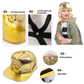 Hip Hop Hat Flat-Brimmed Rock Cap Adjustable Baseball Caps Men Women (US, Numeric, 6 3/4, 7 1/2, Skull -Gold)
