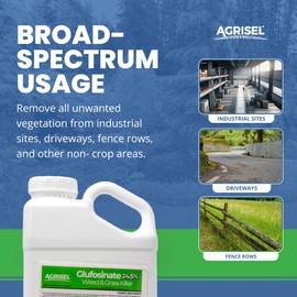 Agrisel Glufosinate Weed Killer, Post-Emergent, Conquers Stubborn Weeds from Leaf to Root, No Soil Residue, Pet Safe, Includes 3-Pack of Agrisel Protective Gloves, 128 Ounces