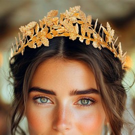 JAKAWIN Greek Goddess Headband Gold Leaf Wedding Crown Costume Hair Accessories for Women (1 Gold)