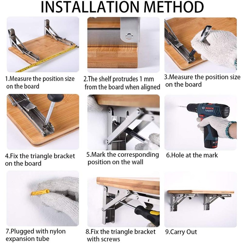 Storystore Folding Shelf Brackets - 10 Inch Heavy Duty Stainless