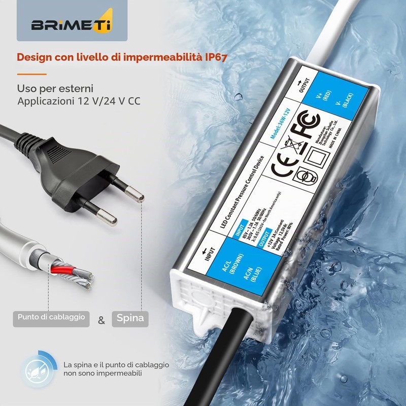 BRIMETI Trasformatore LED 220 24V 60W Esterno Alimentatore Driver IP67