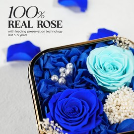 Otuo Preserved Roses Gift Jewerlry Box, Real Eternal Rose Flower with Necklace, Gifts for Girlfriend, Mom, Women, Wife, Birthday and Valentine's Day (Blue-2)