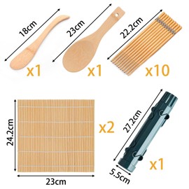 FZYCOM Sushi Set, DIY Sushi Making Kit, Sushi Maker Kit Portable, Sushi Bazooka, Contains 2 Pieces Natural Bamboo Mats, 2 Pieces Sushi Scoops, 5 Pairs Chopsticks, 1 Piece Sushi Bazooka