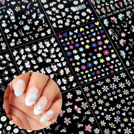Nicedeco 15 Sheets Flower Nail Art Stickers Floral Nail Decals Self-Adhesive Nail Supplies Nail Art Design Decoration 001
