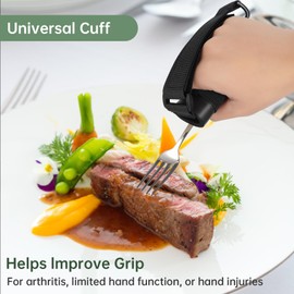 Awaiymi Black Universal Cuff, Leather ADL Cuff with Elastic Strap, Holds Utensils or Writing Aids, Makes Mealtime or Other Activities Easier, for Elderly or Individuals with Weak Grip, Medium, 3"