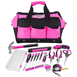 ALLSPACE Pink Tool Bag with 43 Piece Pink Tools, Tool Set for Women, Screwdrivers, Hammer, Ladies Hand Tools, Craft and DIY - 240214