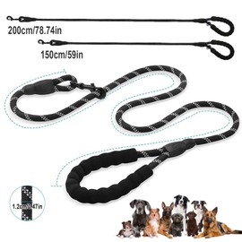 Rope Dog Lead with Soft Padded Handle 150 cm Highly Reflective Dog Leash for Small Medium Large Dogs Indoor & Outdoor Use (Black)