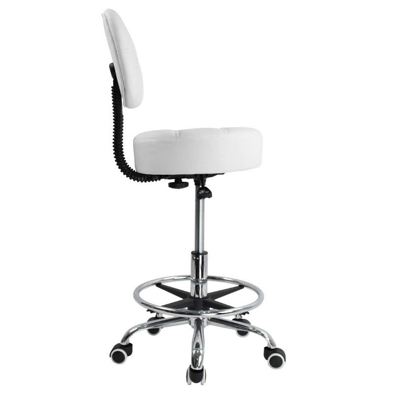 KKTONER Swivel Round Rolling Stool PU Leather with Adjustable Foot