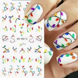 Christmas Nail Art Stickers 5D Embossed Christmas Lights Nail Stickers Colorful Light Ball Nail Art Decals for Nail Art Nail Decoration Winter Self-Adhesive Nail Art Supplies Accessories 1PCS