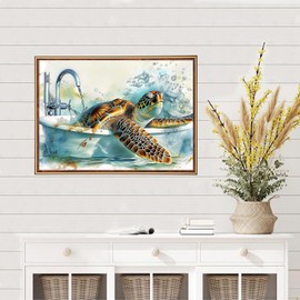 MEIYUDA Sea Turtle Diamond Painting Kits for Adults, 5D Bath Turtle Diamond Art Kits for Beginners, Animals DIY Full Diamonds Art Painting Kit for Home Wall Decor Present 12x16inch