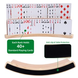 GOTHINK Set of 4 Curved Wooden Playing Card Holder for Kids Adults Cards Holders for Playing Cards 14x1.6x4 In Anti-Slip Card Tray for Bridge Canasta Strategy Card Game - Collection Card Display Stand