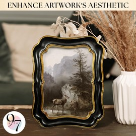 97 Decor Gold Black Vintage 5x7 Picture Frames - Fancy 5x7 Ornate Picture Frames, Decorative Antique Frame 5 X 7, Scalloped Vintage Photo Frame 5 By 7 With Glass Front For Tabletop And Wall Hanging