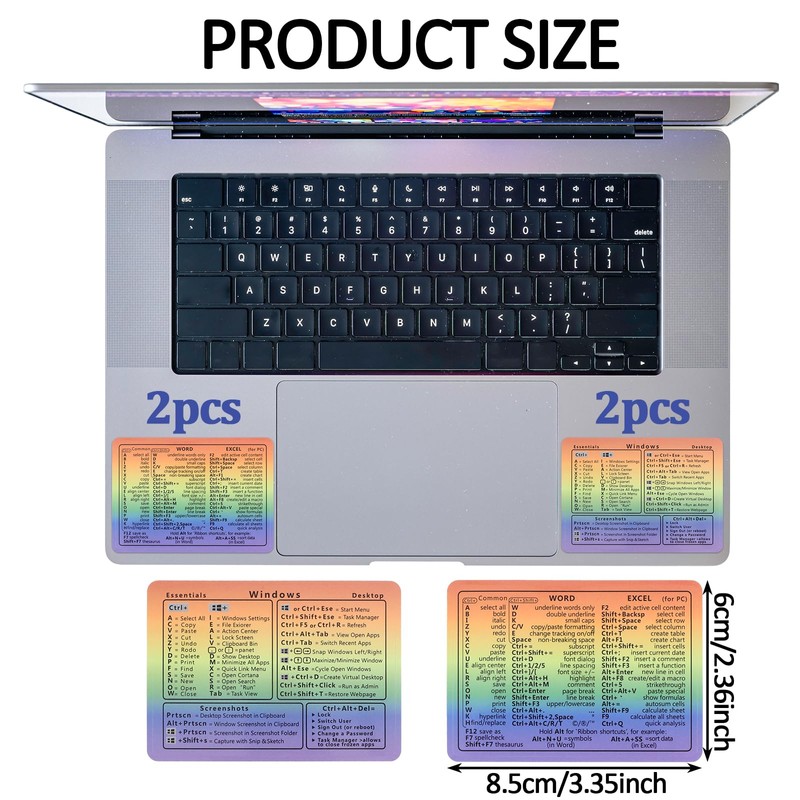 4pcs Windows Shortcut Sticker, Excel Cheat Sheet, Shortcut Stickers for