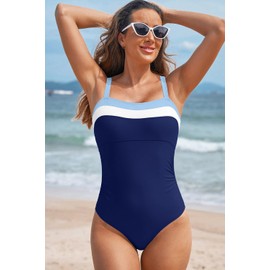Aleumdr One Piece Swimsuit Women Bathing Suits Athletic Color Block Tummy Control Womens Swimsuits 2025 Modest Swimwea Blue Medium