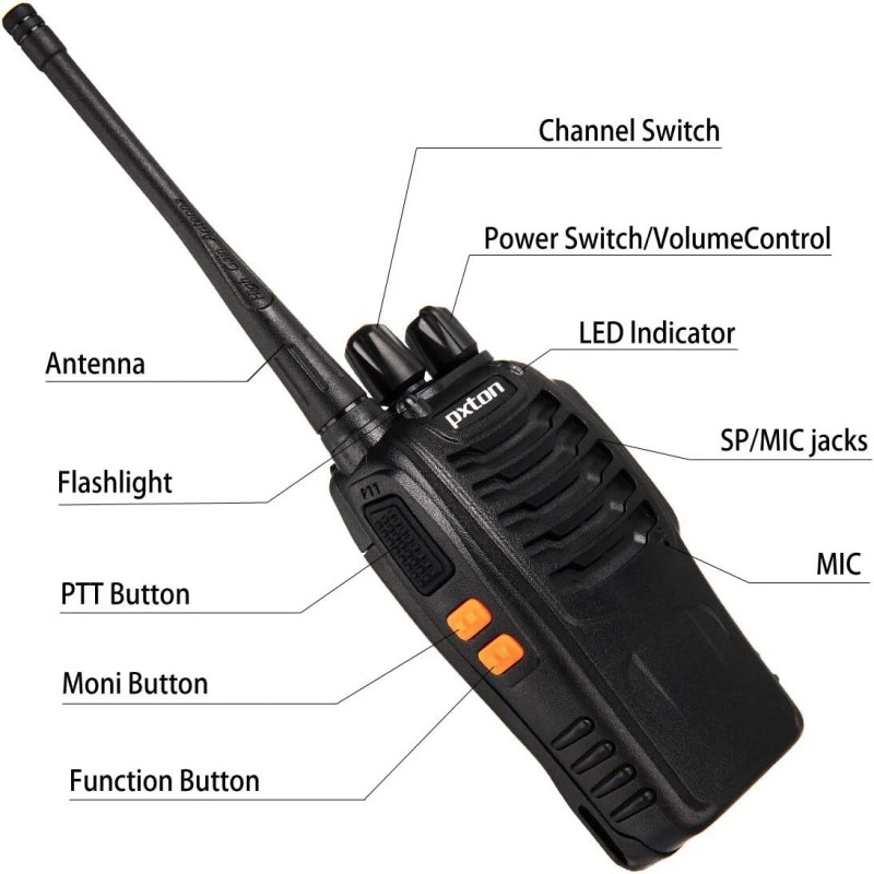 pxton 100 Mile Walkie Talkies Waterproof 4 Pack Two-Way Radios